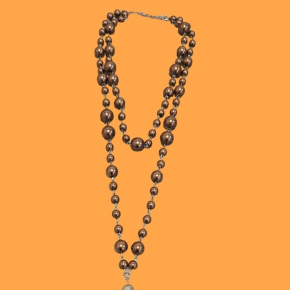 Copper colored chain necklace w tassel of silver on end  long 28/32 inches - Picture 3 of 3